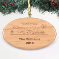 Personalised Engraved Wishing You A Merry Christmas Wood Ornament