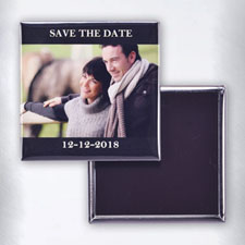 Top And Bottom Black Border Personalised Text Square Photo Magnet