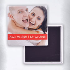 Personalised Photo Red Text Box Square Photo Magnet