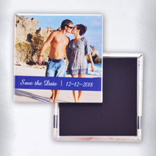 Personalised Photo Blue Text Box Square Photo Magnet