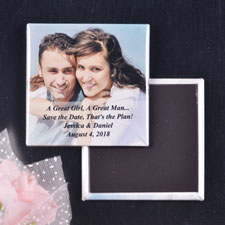 Transparent Overlay Wedding Announcement Square Photo Magnet