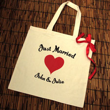 Personalised Just Married Red Heart Cotton Tote Bag