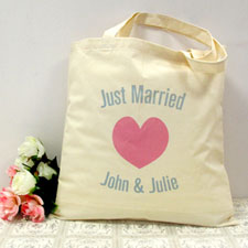 Personalised Just Married Pink Heart Cotton Tote Bag