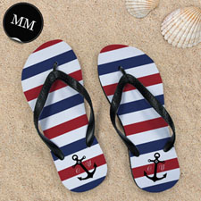 Design My Own Navy Red White Stripes Anchor Men Medium Flip Flop Sandals