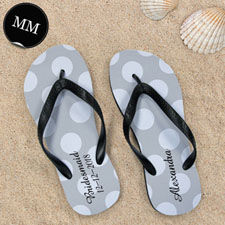 Design My Own Personalised Silver Grey Polka Dots Men Medium Flip Flop Sandals