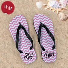 Create My Own Pink Chevron Pattern With Personalised Name, Women Medium Flip Flop Sandals