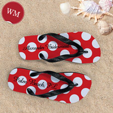 Design My Own Red Polka Dot Personalised Name, Women's Medium Flip Flop Sandals