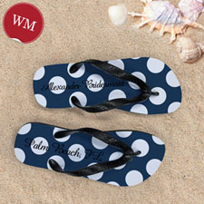 Design My Own Personalised Navy Polka Dot ,Women's Medium Flip Flop Sandals