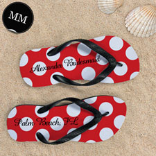 Design My Own Red Polka Dot Personalised Name, Men's Medium Flip Flop Sandals