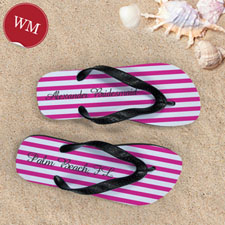 Design My Own Personalised Girly Pink White Stripes ,Women's Medium Flip Flop Sandals