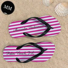 Design My Own Personalised Girly Pink White Stripes ,Men's Medium Flip Flop Sandals