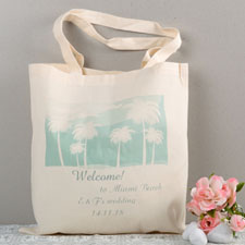Aqua Destination Wedding Palm Tree Custom Cotton Tote Bag