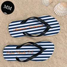 Design My Own Blue White Stripes Personalised Name, Men's Medium Flip Flop Sandals