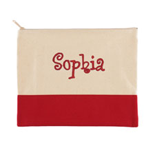 Embroidered Name Natural Red Zip Bag 7.5
