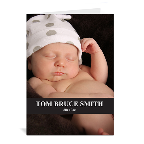 Personalised Classic Black Baby Photo Cards, 5