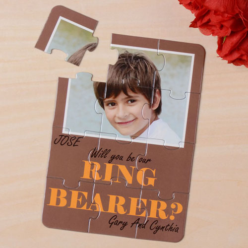 Brown Will You Be My Ring Bearer Invitation Puzzle