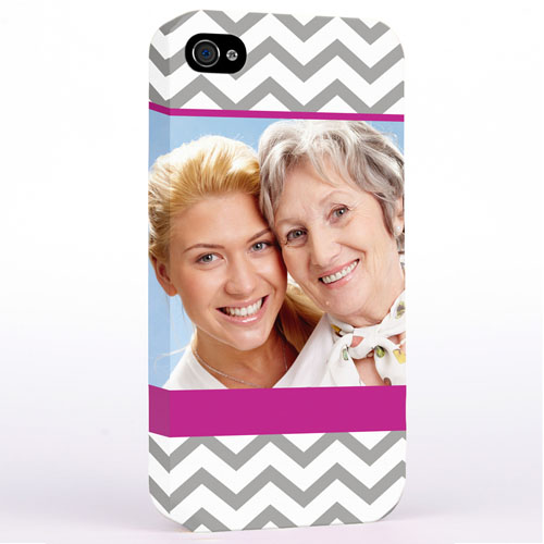 Personalised Grey & Hot Pink Chevron Photo iPhone 4 Hard Case Cover