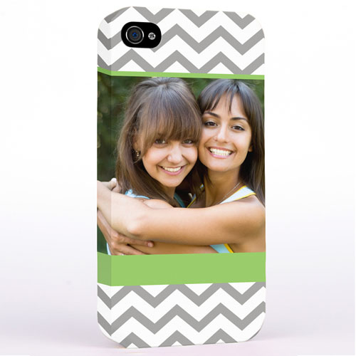 Personalised Lime & Grey Chevron Photo iPhone 4 Hard Case Cover