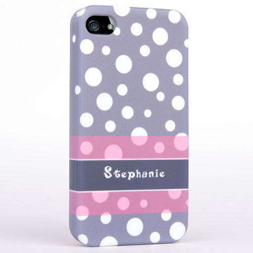 Personalised Grey Polka Dots Pattern iPhone 4 Hard Case Cover