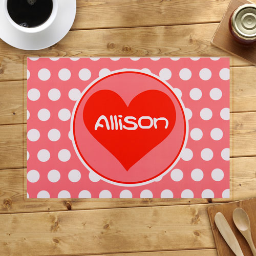 Personalised Carol And White Polka Dots Heart Placemats