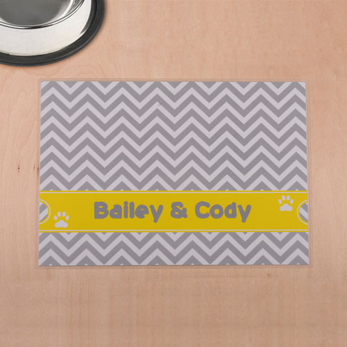 Personalised Grey And Yellow Chevron Stripes Pet Meal Mat
