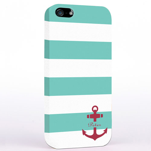 Personalised Aqua And Red Anchor Monogrammed iPhone Case
