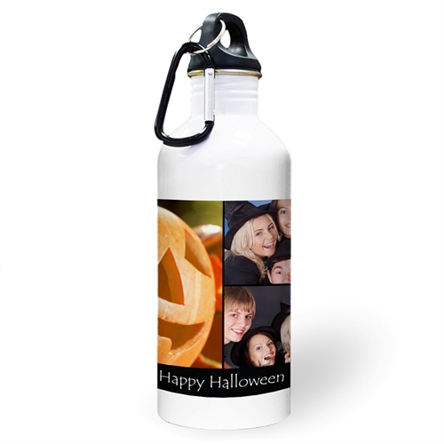 Personalised Photo Black Three Collage Textbox Water Bottle