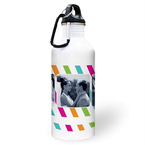 Personalised Photo Colourful Stripes Three Collage Textbox Water Bottle
