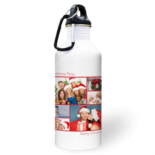 Personalised Photo Red Six Collage Two Textbox Water Bottle