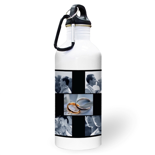 Personalised Photo Black Five Collage Water Bottle