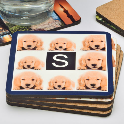 Navy 8 Collage Personalised Cork Coaster (One Coaster)
