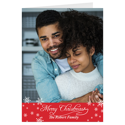 Simple Snow Red Personalised Christmas Greeting Card