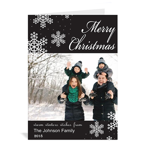 Personalised Snowy Holiday Black Christmas Card