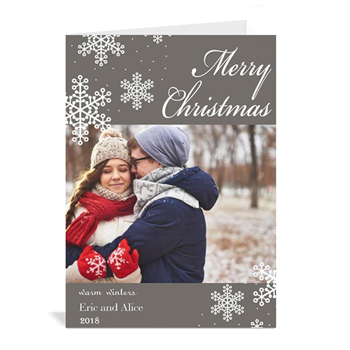 Personalised Snowy Holiday Grey Christmas Card