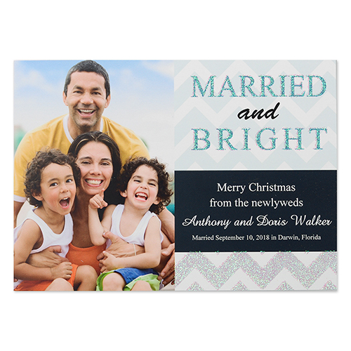 Personalised Glitter Married And Bright Personalised Photo Christmas Invitation Cards