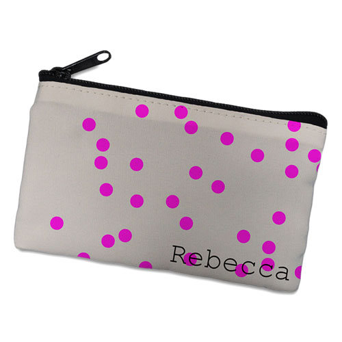 Fuchsia Natural Polka Dots Personalised Cosmetic Bag