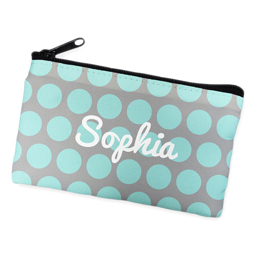Aqua Grey Large Dots Personalised Cosmetic Bag