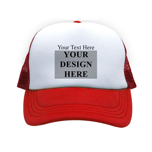 Landscape Image & Text Custom Trucker Hat, Red