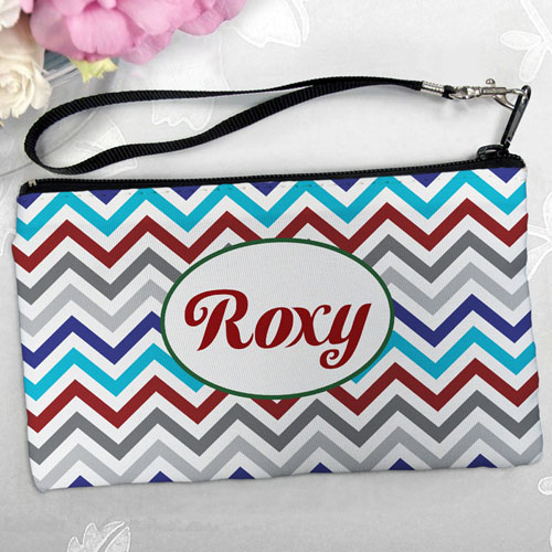 Personalised Grey Blue Red Chevron Clutch Bag 5.5