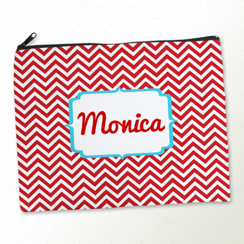 Personalised Red Chevron Large Cosmetic Bag 11