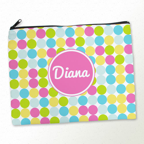 Personalised Pink Colourful Large Dots Large Cosmetic Bag 11