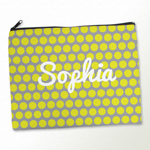 Personalised Yellow And Grey Large Dots Large Cosmetic Bag 11