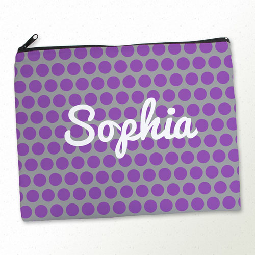Personalised Purple Grey Polka Dots Large Cosmetic Bag 11