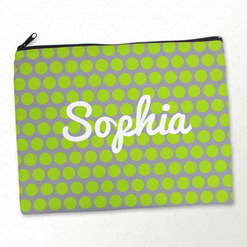 Personalised Lime Grey Polka Dots Large Cosmetic Bag 11