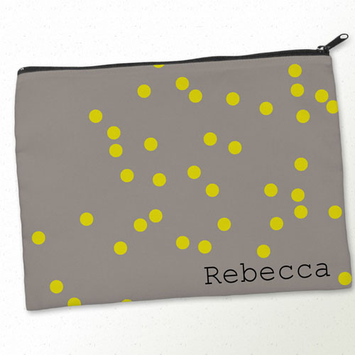 Personalised Yellow Natural Polka Dots Big Make Up Bag 9.5
