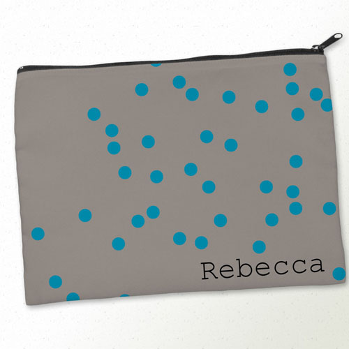 Personalised Turquoise Natural Polka Dots Big Make Up Bag 9.5
