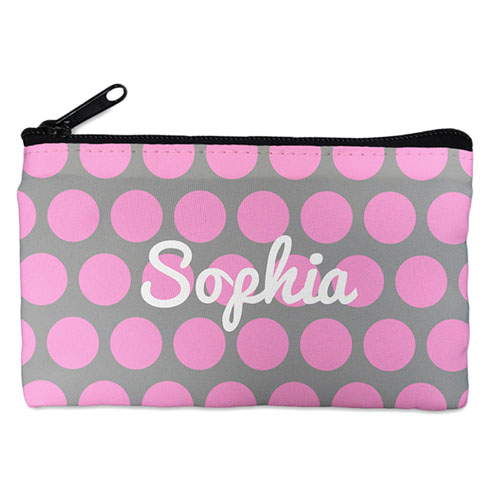 Custom Design Your Own Pink Grey Large Dots Makeup Bag 5