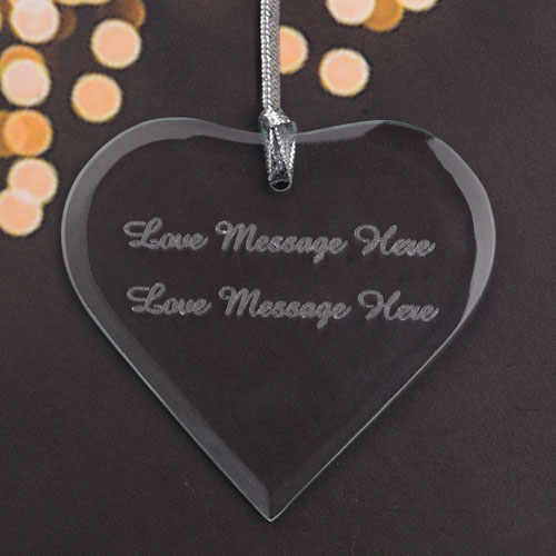 Custom Laser Engrave Message Glass Heart Shape Ornament