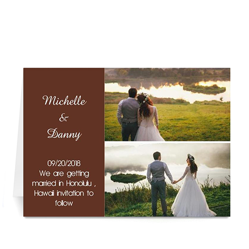 Personalised Elegant Collage Chocolate Wedding Announcement Greeting Cards