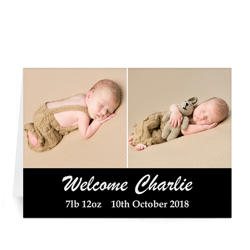 Personalised Black Two Collage Baby Photo Cards